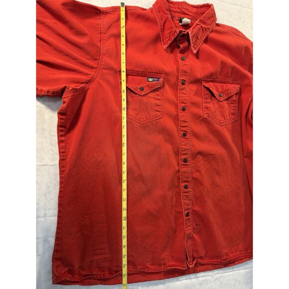 Vintage Men’s Red Fire Retardant Rugged and Worn Grunge Snap Down Shirt XL - Picture 6 of 9
